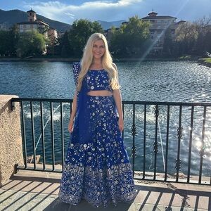 Elegant Blue Maxi Dress Lehenga